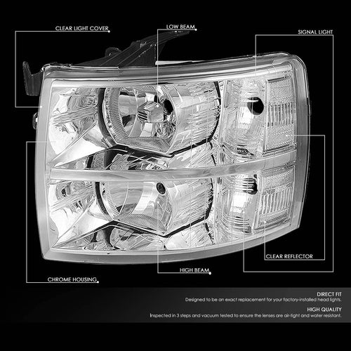 Dna Motoring Hlohcsil07chcl1 Chrome Housing Headlights Compatible With 0713 Silverado 15002500 Hd 3500 1500