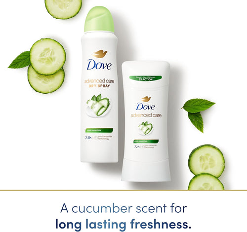 Dove Advanced Care Anti Deo Stick Cool Essentials Twin Pack for helping your skin barrier repair after shaving 72 h odor control and all-day sweat protection with Pro Ceramide Technology 2.6 oz