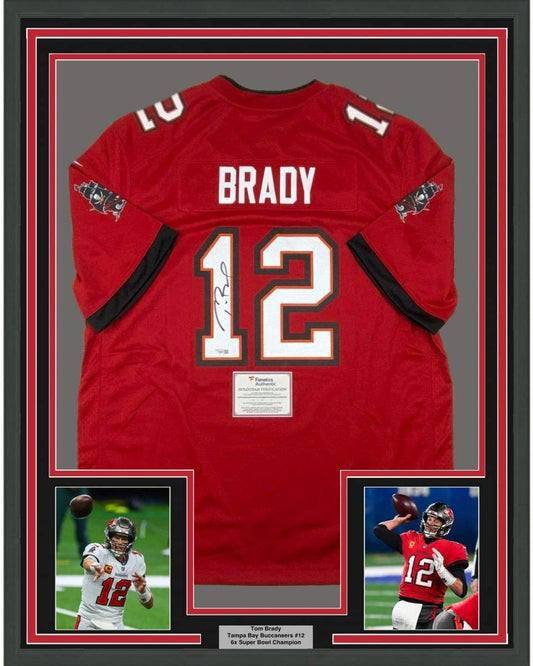 Framed Autographed/Signed Tom Brady 35x39 Tampa Bay Buccaneers Red Authentic Nike Game Football Jersey Fanatics COA