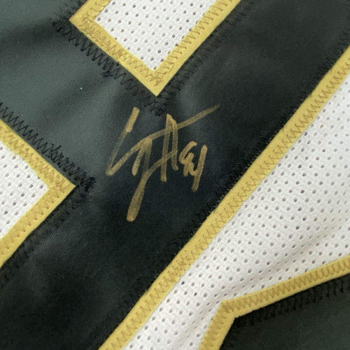Framed Autographed/Signed Cam Cameron Jordan 35x39 New Orleans White Football Jersey JSA COA
