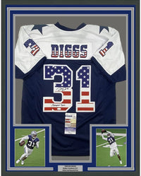 Framed Autographed/Signed Trevon Diggs 35x39 America's Team Dallas Blue Football Jersey JSA COA