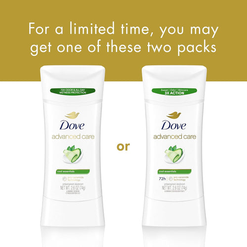 Dove Advanced Care Anti Deo Stick Cool Essentials Twin Pack for helping your skin barrier repair after shaving 72 h odor control and all-day sweat protection with Pro Ceramide Technology 2.6 oz
