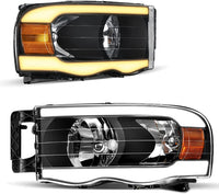 Headlights Assembly For 20022005 Dodge Ram Pickup Headlight Replacement Driving Light Chrome Housing Red Reflector Clear Lens
