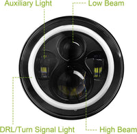 Moclever Round Halo LED Headlight 2pcs 7 Inch Headlights 6000 Lumens Offroad Light Angle Eyes Compatible With Jep Wrangler Tj Jk Cj H4 To H13 Adapter Plug And Play