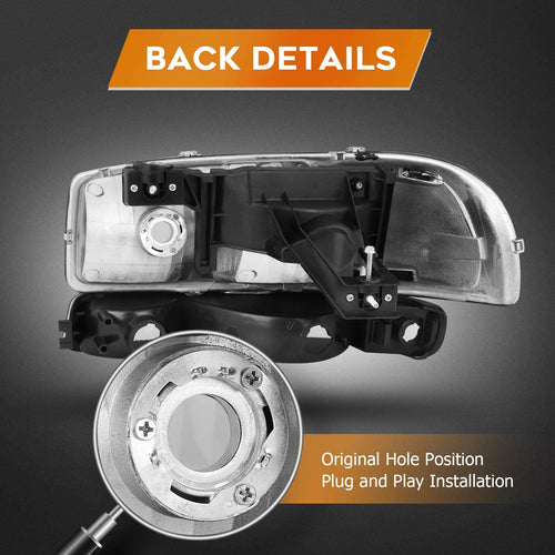 Lbrst Headlight Assembly For Gmc Sierra 1500 19992006 Classic 2007 Black Housing Reflector Clear Lens Driver And Passenger Side Headlamp