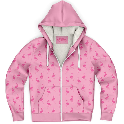 Simple Pink Flamingo Zip-Up Hoodie