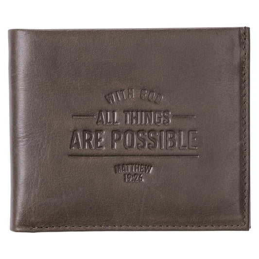 Genuine Leather RFID Wallet for Men With God All Things Are Possible Mathew 19:26 Quality Classic Brown Leather Bifold Wallet Christian Gifts for Men EasyOptionXY LLC