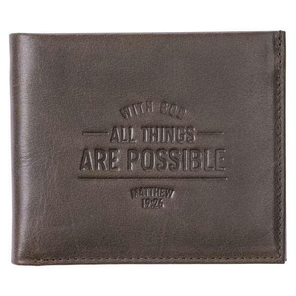 Genuine Leather RFID Wallet for Men With God All Things Are Possible Mathew 19:26 Quality Classic Brown Leather Bifold Wallet Christian Gifts for Men EasyOptionXY LLC