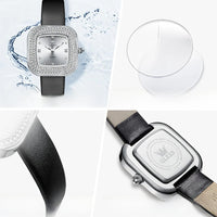 Women's Square Leather Quartz Watch Waterproof Elegant
