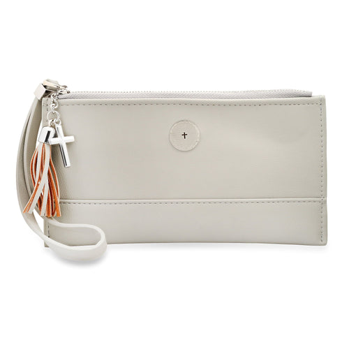 Ladies Cream Lord's Prayer Wristlet with Stainless Steel Cross Charm & Leather Tassel EasyOptionXY LLC