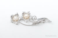 Antique Floral Pearl Sterling Silver Brooch Pin