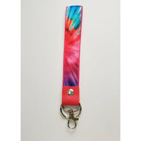 ESSENTIALS Brand Women's Adult Tie Dye Polyester Wristlet Lanyard with Shades of Blue, Pink, Red, and Purple Design EasyOptionXY LLC