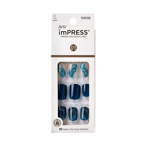 KISS imPRESS 'Let it Flow' Press-On Nails, Blue & White, Short Length, Square Shape, 33 Ct. EasyOptionXY LLC