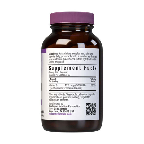 Bluebonnet Vitamin D3 5000 IU, 60 Vegetable Capsules
