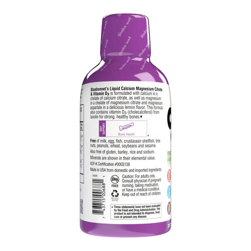 Bluebonnet Liquid Calcium Magnesium Citrate Plus Vitamin D3, Lemon, 16 oz