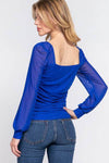 ACTIVE BASIC Square Neck Mesh Long Sleeve Top with Shirring Detail