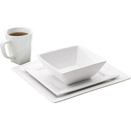 Better Homes & Gardens 16 Piece Square Porcelain Dinnerware Set, White EasyOptionXY LLC