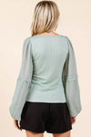 Mittoshop Mixed Media Textured Knit Chiffon Long Sleeve Top