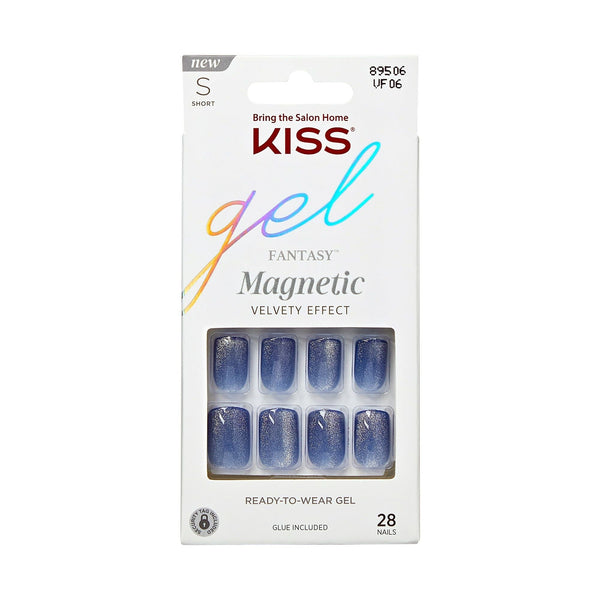 KISS Gel Fantasy Magnetic Short Square Gel Nails, Glossy Medium Blue, 28 Count EasyOptionXY LLC