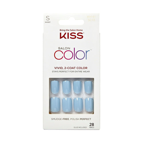 KISS Salon Color Short Square Fake Nails, Glossy Solid Blue, 28 Count EasyOptionXY LLC