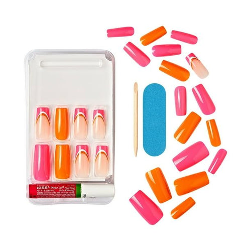 KISS Salon Design Medium Coffin Glue-On Nails, Glossy Dark Pink, 'We Go Up', 24 Ct. EasyOptionXY LLC