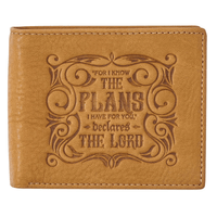 Genuine Leather RFID Wallet for Men I Know The Plans Jeremiah 29:11 Quality Classic Saddle Tan Leather Bifold Wallet Christian Gifts for Men EasyOptionXY LLC
