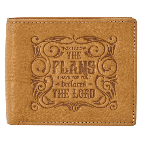Genuine Leather RFID Wallet for Men I Know The Plans Jeremiah 29:11 Quality Classic Saddle Tan Leather Bifold Wallet Christian Gifts for Men EasyOptionXY LLC