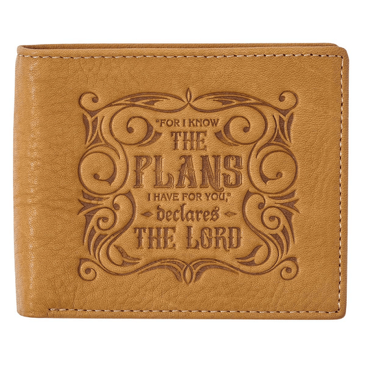 Genuine Leather RFID Wallet for Men I Know The Plans Jeremiah 29:11 Quality Classic Saddle Tan Leather Bifold Wallet Christian Gifts for Men EasyOptionXY LLC