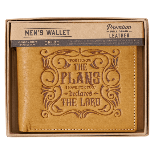 Genuine Leather RFID Wallet for Men I Know The Plans Jeremiah 29:11 Quality Classic Saddle Tan Leather Bifold Wallet Christian Gifts for Men EasyOptionXY LLC