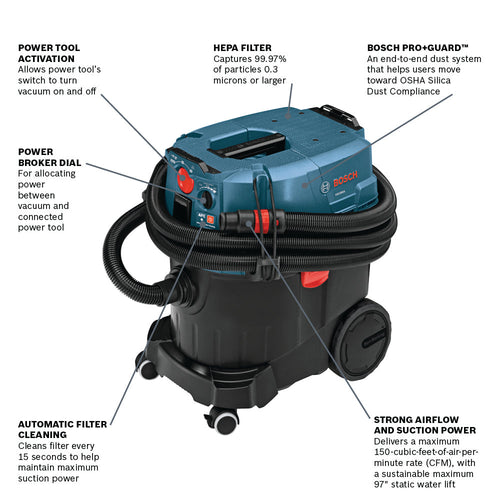BOSCH VAC090AH 9-Gallon Dust Extractor with Auto Filter Clean and HEPA Filter