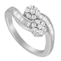 14K White Gold Round and Baguette Diamond Bypass Ring (1/2 cttw, H-I Color, I1-I2 Clarity) - Ring Size 6
