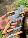 Sharp Kitchen Knife Set – 13" Damascus Steel Blade, Olivewood Handle & Leather Sheath