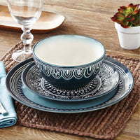 Better Homes & Gardens Teal Medallion 12-Piece Stoneware Dinnerware Set EasyOptionXY LLC