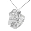 14K White Gold 2 cttw Princess and Baguette Cut Diamond Double Loop Pendant Necklace (G-H, VS1-VS2)