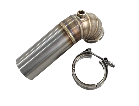 SPDZ1 3" V-Band 90° Turbo Downpipe Elbow w/ O₂ Bung & Clamp – Stainless Steel Performance Exhaust