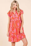 Mittoshop Leaf Print Ruffle Sleeve Tiered Mini Dress