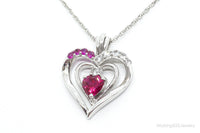 Designer Ruby Cubic Zirconia Heart Sterling Silver Necklace