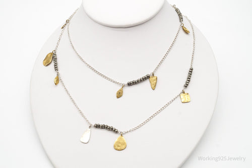 Designer Silpada "Pedal To The Metal" Pyrite Brass Sterling Silver Necklace 36"