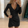 "Elegant V-Neck Sequin Mini Dress – Sexy Tight Fit Party Dress, Glamour for Women"