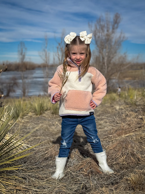 Blush Pink Sherpa Pullover - Fuzzy Warm Comfort Sweatshirt