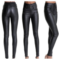 Edgy Rebel High-Waist Skinny Leather Pants – Shiny Black Faux Leather, Street Style, Motorcycle Chic