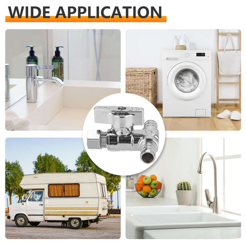 1/2" PEX Crimp x 1/2" PEX Crimp x 3/8" OD Compr. Tee Stop Valve, 1/4 Turn (Lead Free) Plumbingsell