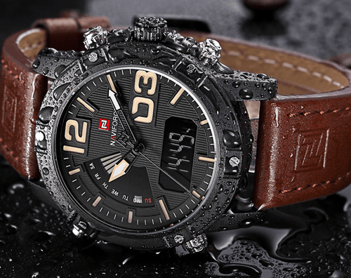 Men's Multifunction Digital Analog Waterproof Watch With Alarm And Automatic Time Zones Unique Design Excellent Gift