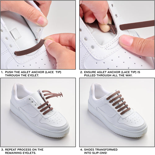 Brown Stretchy Tieless Silicone Elastic Shoelaces | 20 Straps The Original Stretchlace