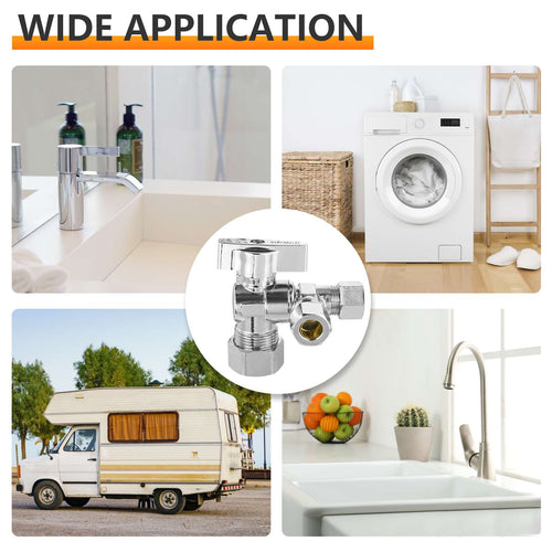 1/2" NOM (5/8" OD) Inlet x 3/8" OD Outlet x 3/8" OD Outlet Split Angle Stop Valve, 1/4 Turn (Lead Free)