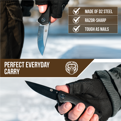 The Peasant Folding Pocket Knife Giftset for Men and Women (Black) Holtzman's Gorilla Survival