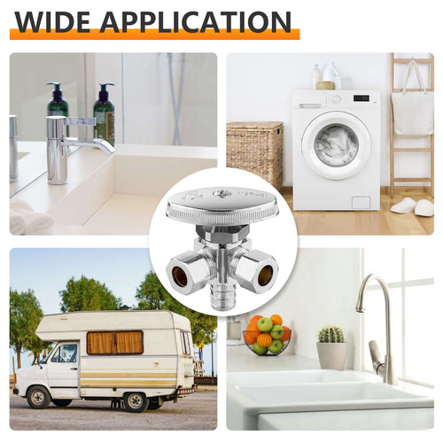 10 Pcs 1/2" PEX Crimp x 3/8" ODx 3/8" OD Compr. Dual Angle Stop Valve, Multi Turn (Lead Free) Plumbingsell