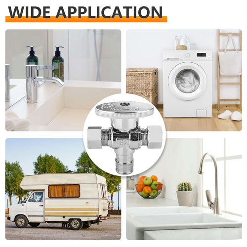 10 Pcs 1/2" PEX Expansion x 3/8" OD Compr. x 3/8" OD Compr. Dual Outlet Angle Stop Valve, 1/4 Turn (Lead Free) Plumbingsell