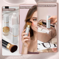 Retractable Kabuki Travel Makeup Brush, All-in-One | Ultra-soft dense bristles for powder, blush & foundation. Protective cap for mess-free travel (Color - White)