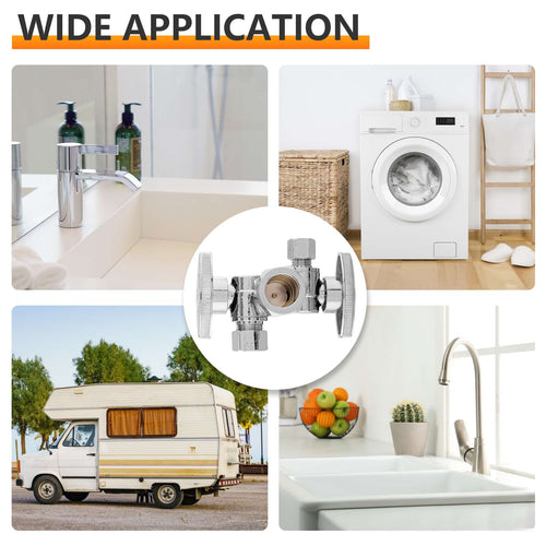 10 Pcs 5/8" ODx 3/8" OD Compr. x 1/4" OD Compr. Dual Stop Valve, 1/4 Turn (Lead Free) Plumbingsell